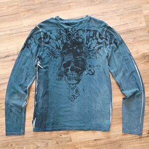 Buffalo David Bitton Dark Gray Graphic Long Sleeve Shirt Y2K Sz m